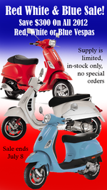 Vespa Orlando Red White and Blue Sale!